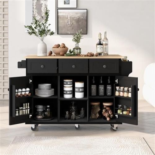 Kitchen Cart with Rubber wood Drop-Leaf Countertop ,Cabinet door internal storage racks Kitchen Cart with Rubber wood Drop-Leaf Countertop ,Cabinet door internal storage racks