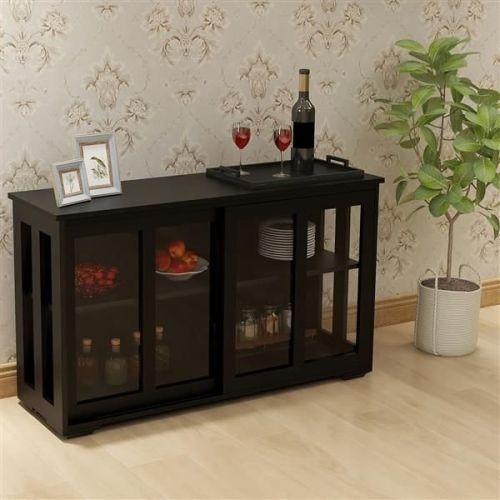 Kitchen Storage Stand Cupboard With Glass Door-Black Kitchen Storage Stand Cupboard With Glass Door-Black